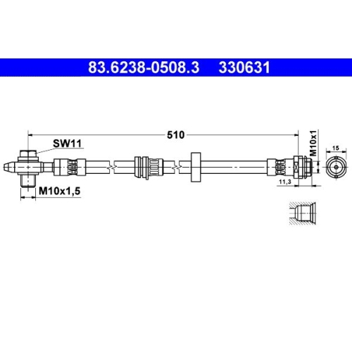 Bremsschlauch ATE 83.6238-0508.3 f&uuml;r, Vorderachse