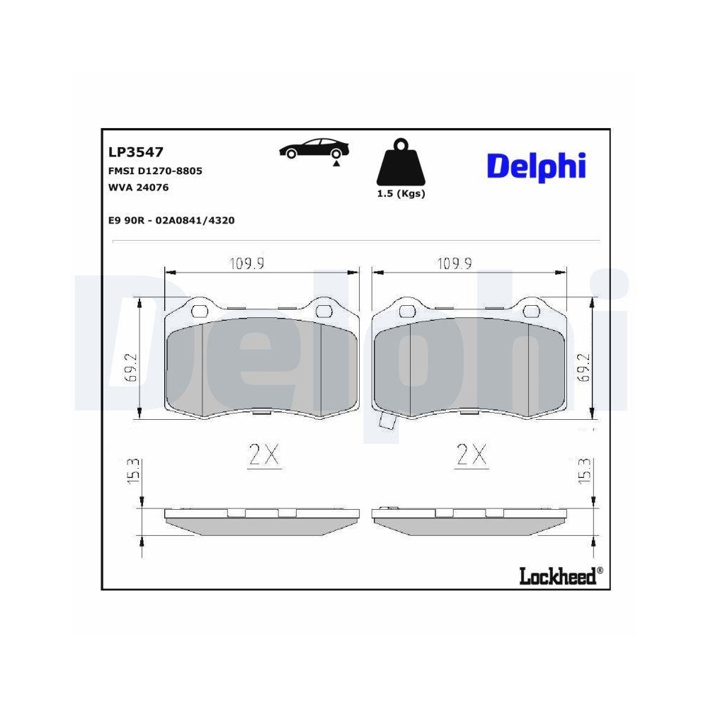 DELPHI LP3547 Bremsbelagsatz, Scheibenbremse für JEEP, Hinterachse