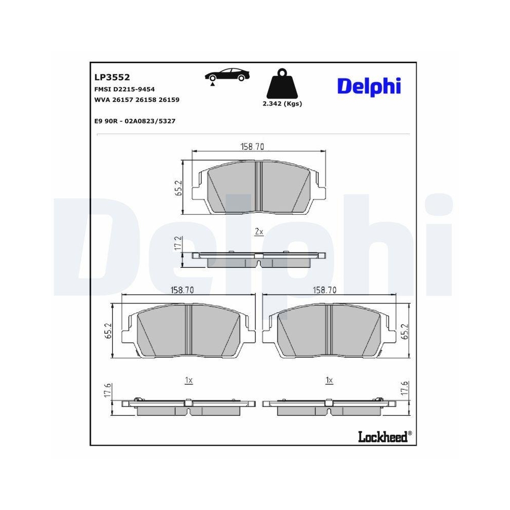 DELPHI LP3552 Bremsbelagsatz, Scheibenbremse f&uuml;r HYUNDAI KIA, Vorderachse