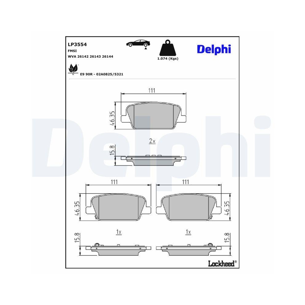 DELPHI LP3554 Bremsbelagsatz, Scheibenbremse f&uuml;r HYUNDAI, Hinterachse