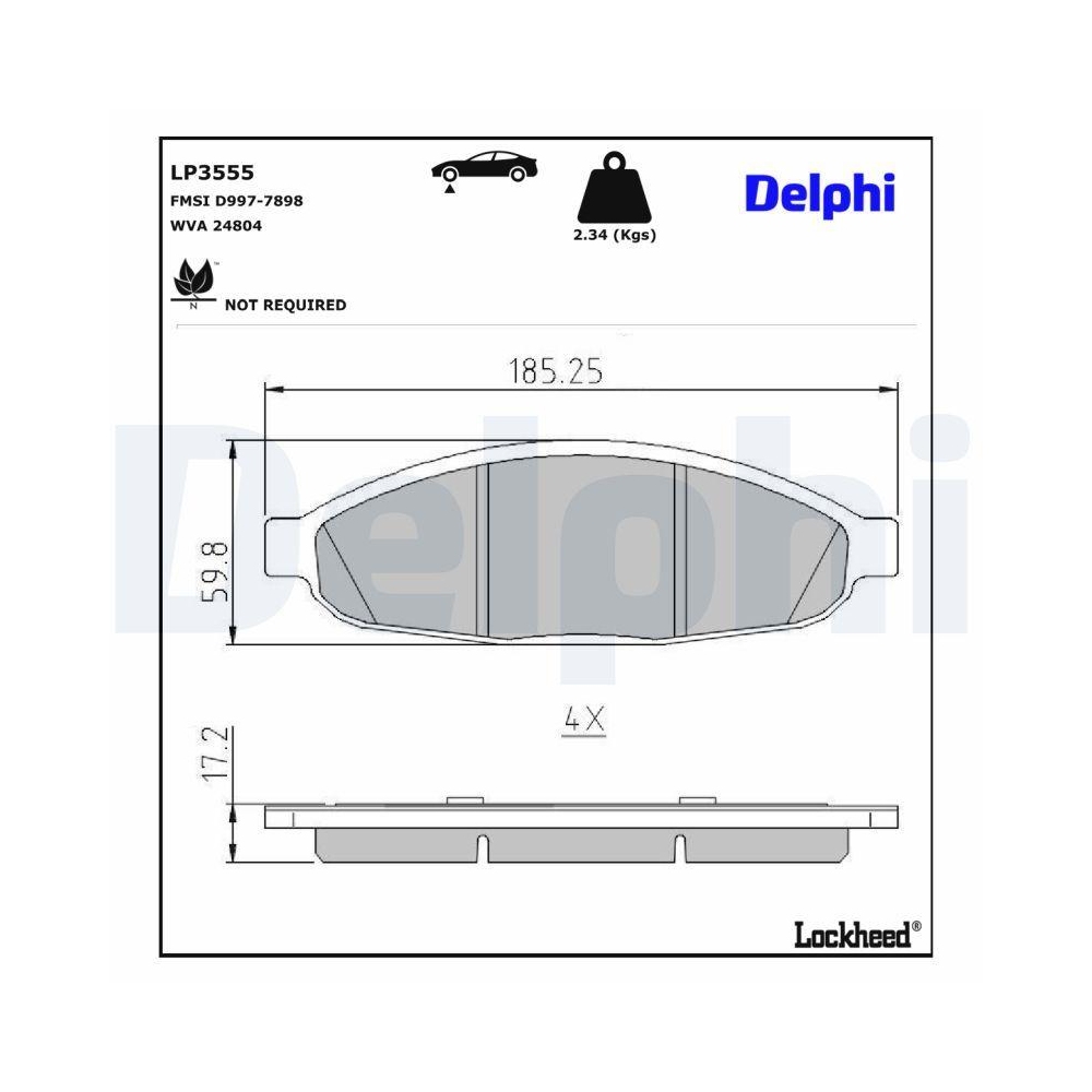 DELPHI LP3555 Bremsbelagsatz, Scheibenbremse f&uuml;r CHRYSLER, Vorderachse