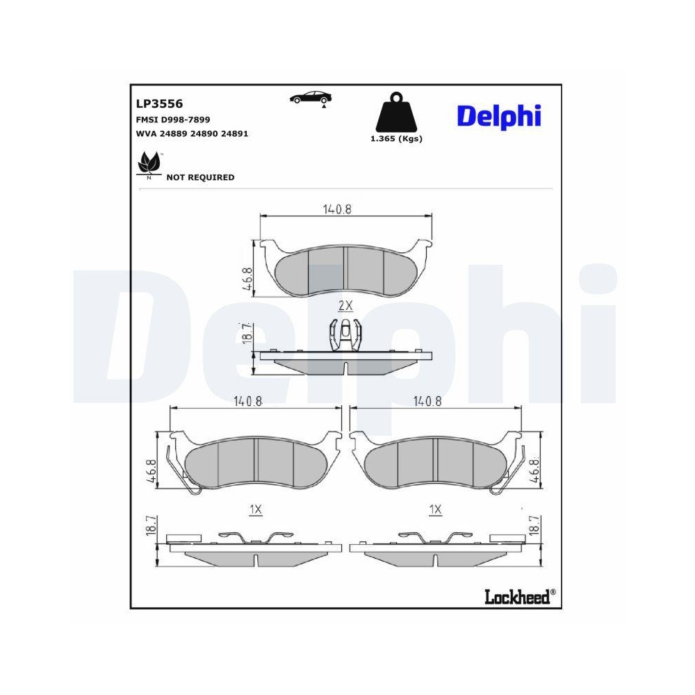 DELPHI LP3556 Bremsbelagsatz, Scheibenbremse f&uuml;r CHRYSLER, Hinterachse