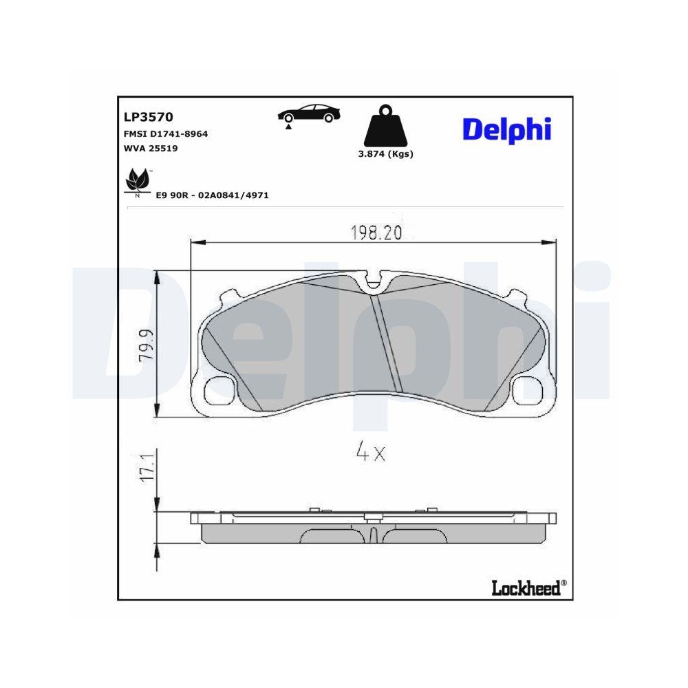 DELPHI LP3570 Bremsbelagsatz, Scheibenbremse f&uuml;r PORSCHE, Vorderachse