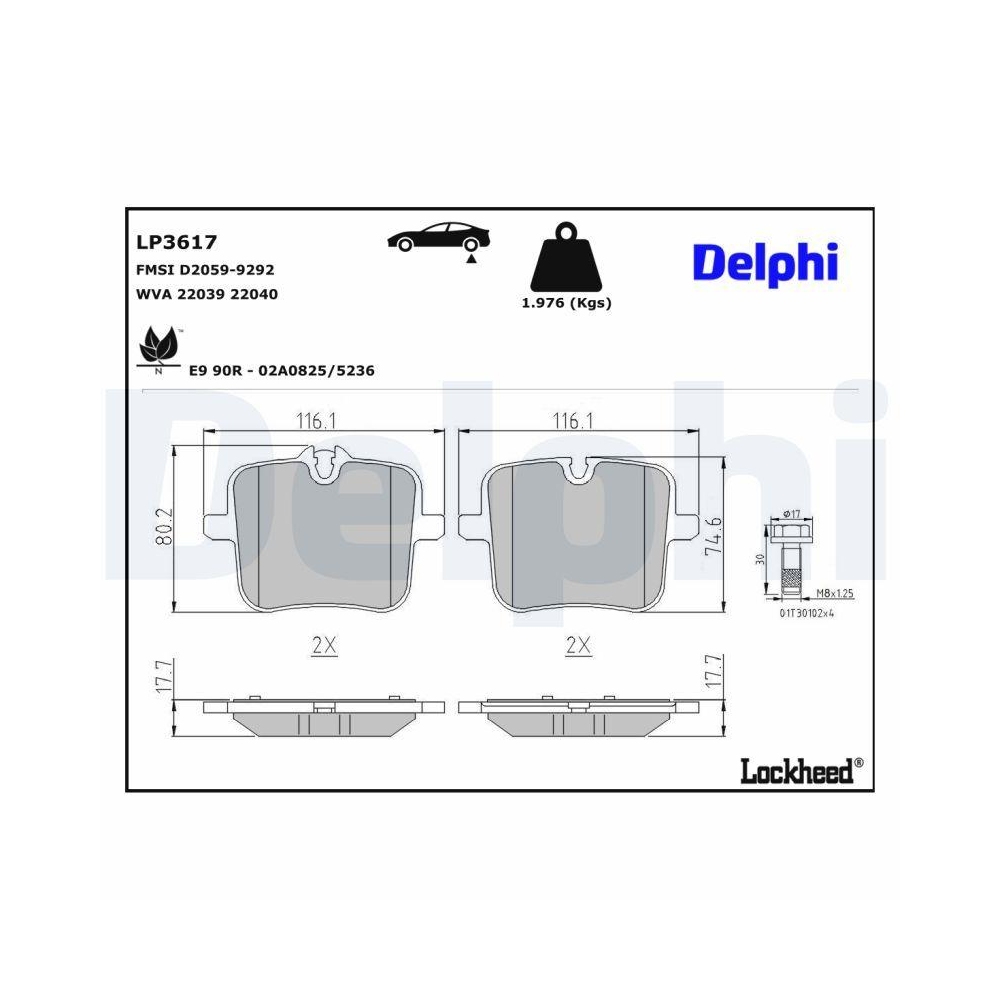 DELPHI LP3617 Bremsbelagsatz, Scheibenbremse f&uuml;r BMW ROLLS-ROYCE, Hinterachse