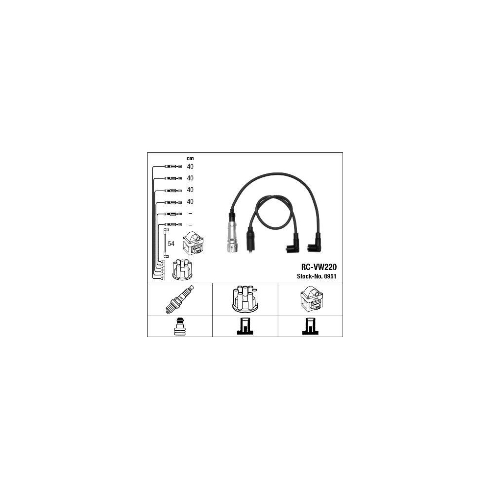 Zündleitungssatz NGK 0951 für, für Fahrzeuge mit Zündverteiler