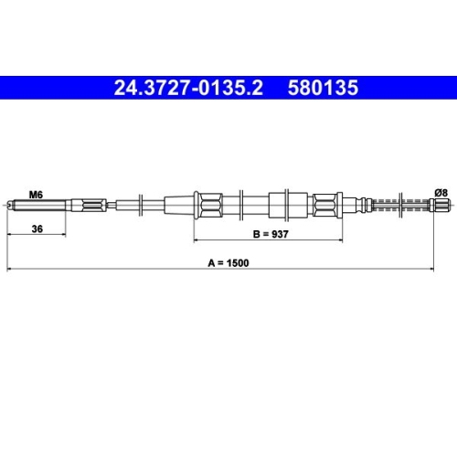 Seilzug, Feststellbremse ATE 24.3727-0135.2 f&uuml;r VAG, hinten