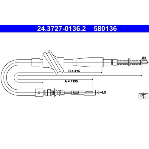 Seilzug, Feststellbremse ATE 24.3727-0136.2 f&uuml;r VAG, hinten links
