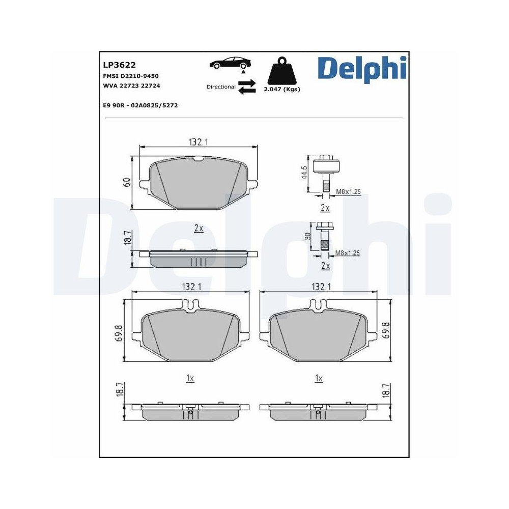 DELPHI LP3622 Bremsbelagsatz, Scheibenbremse für MERCEDES-BENZ, Hinterachse