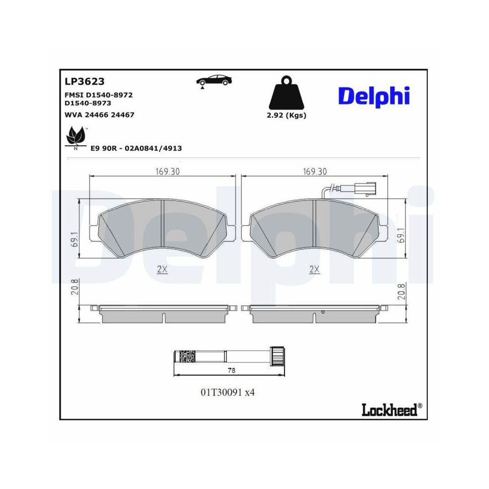 DELPHI LP3623 Bremsbelagsatz, Scheibenbremse f&uuml;r FIAT, Vorderachse