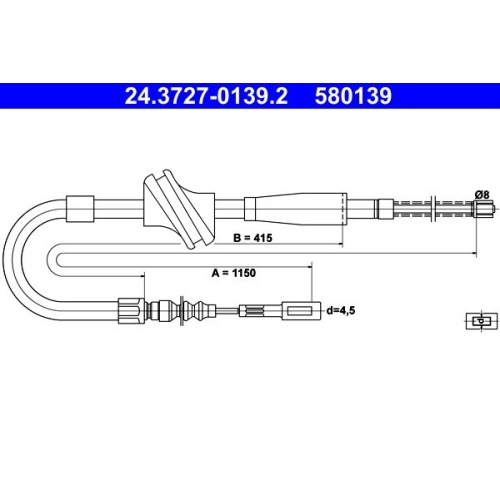 Seilzug, Feststellbremse ATE 24.3727-0139.2 f&uuml;r VAG, hinten rechts