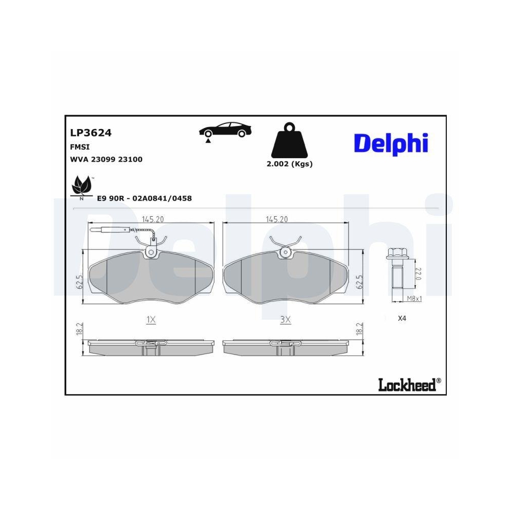 DELPHI LP3624 Bremsbelagsatz, Scheibenbremse f&uuml;r RENAULT, Vorderachse