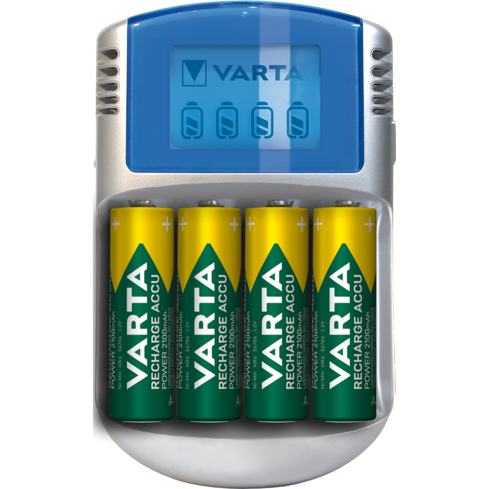 VARTA LCD Charger 12V Akku Ladegerät geeignet für AA, AAA mit 4x AA Batterien
