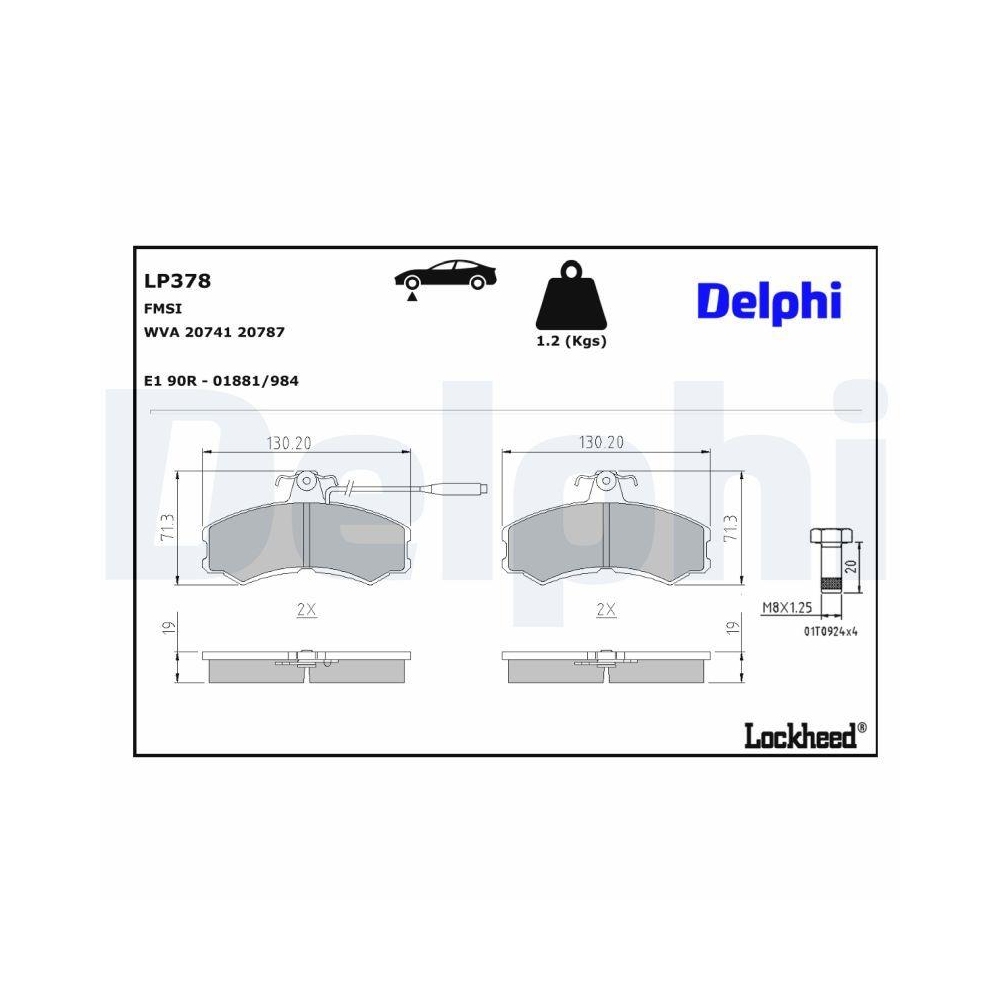 DELPHI LP378 Bremsbelagsatz, Scheibenbremse für ALFA ROMEO CITROËN FIAT PEUGEOT