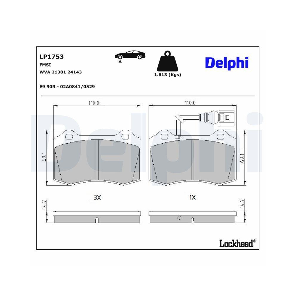 DELPHI LP1753 Bremsbelagsatz, Scheibenbremse f&uuml;r SEAT, Vorderachse