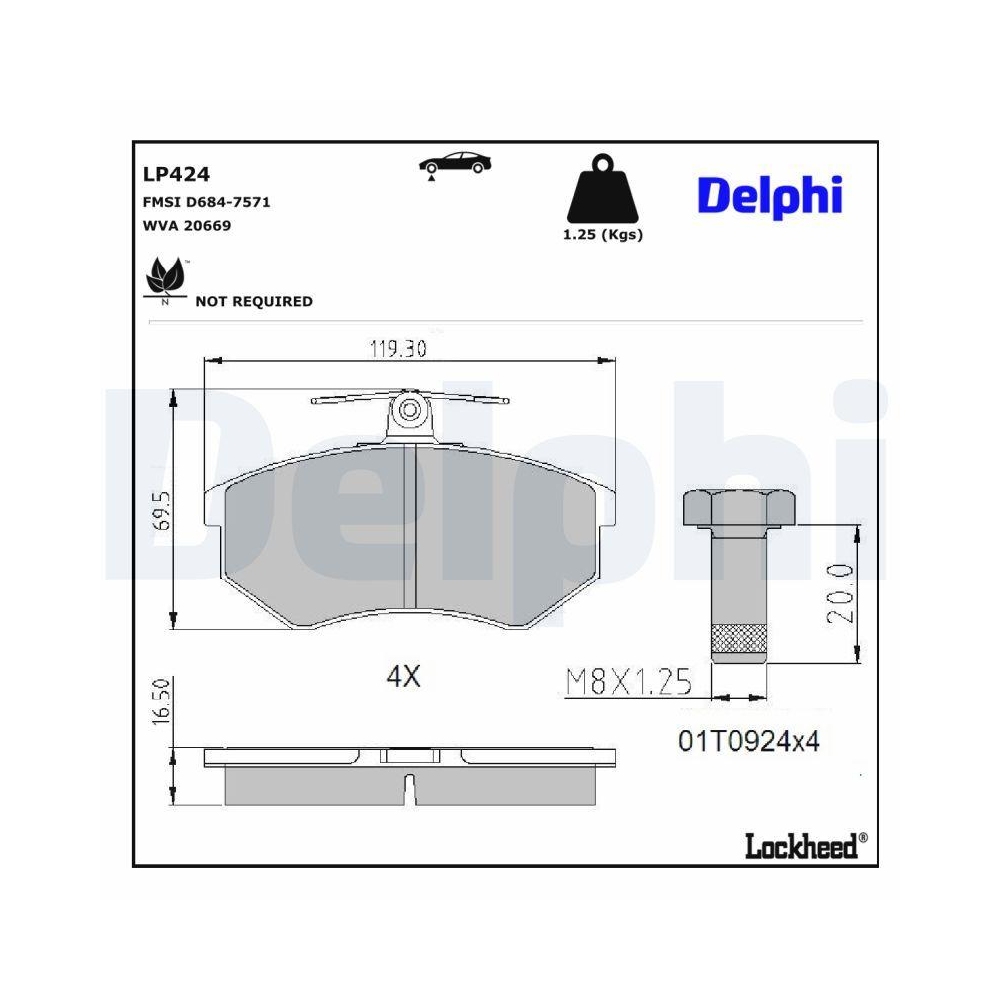 DELPHI LP424 Bremsbelagsatz, Scheibenbremse für AUDI VW, Vorderachse