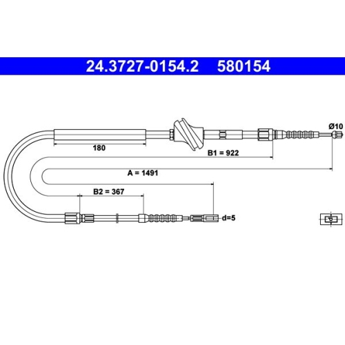 Seilzug, Feststellbremse ATE 24.3727-0154.2 f&uuml;r VAG, hinten