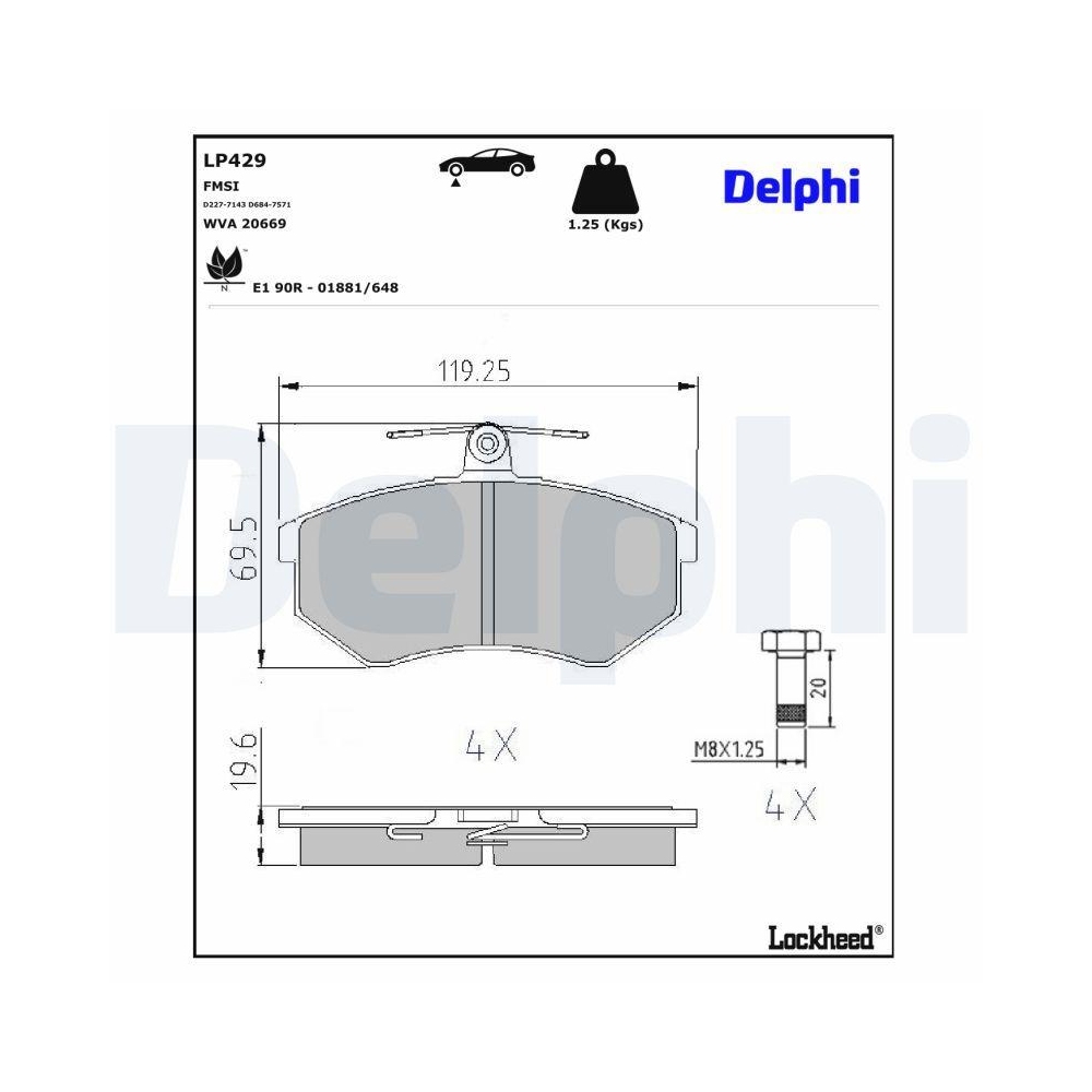 DELPHI LP429 Bremsbelagsatz, Scheibenbremse f&uuml;r AUDI SEAT VW EAGLE GEELY