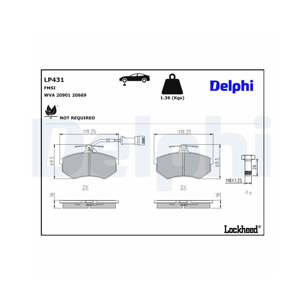 DELPHI LP431 Bremsbelagsatz, Scheibenbremse f&uuml;r AUDI, Vorderachse