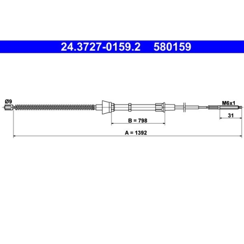 Seilzug, Feststellbremse ATE 24.3727-0159.2 f&uuml;r SEAT VAG, hinten
