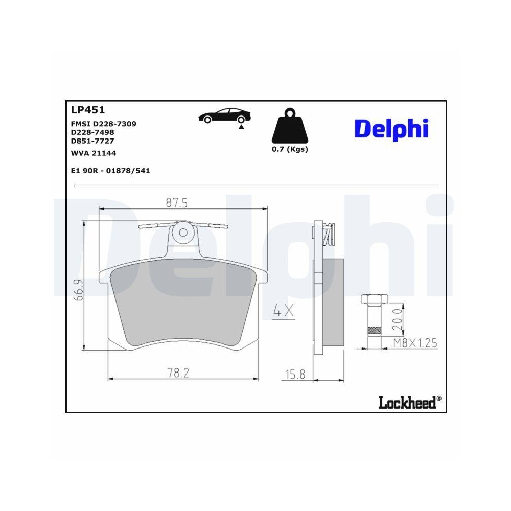 DELPHI LP451 Bremsbelagsatz, Scheibenbremse für ALFA ROMEO AUDI FIAT LANCIA VW
