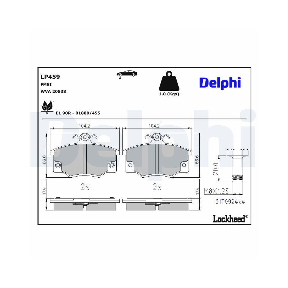 DELPHI LP459 Bremsbelagsatz, Scheibenbremse f&uuml;r ALFA ROMEO FIAT LANCIA