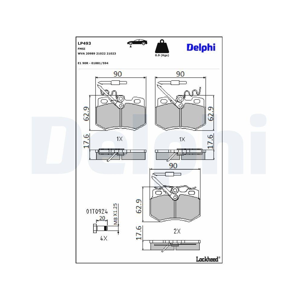 DELPHI LP493 Bremsbelagsatz, Scheibenbremse f&uuml;r CITRO&Euml;N PEUGEOT, Vorderachse