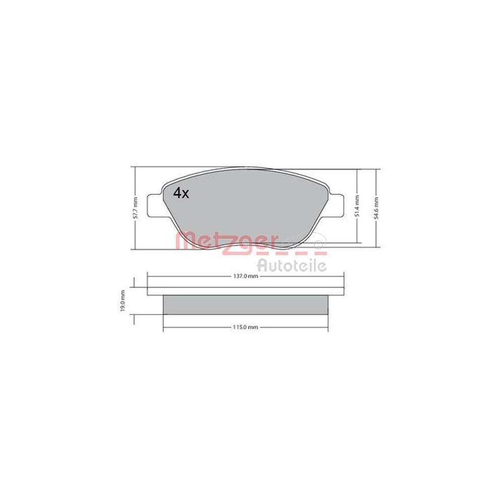 Bremsbelagsatz, Scheibenbremse METZGER 1170614 f&uuml;r OPEL, Vorderachse