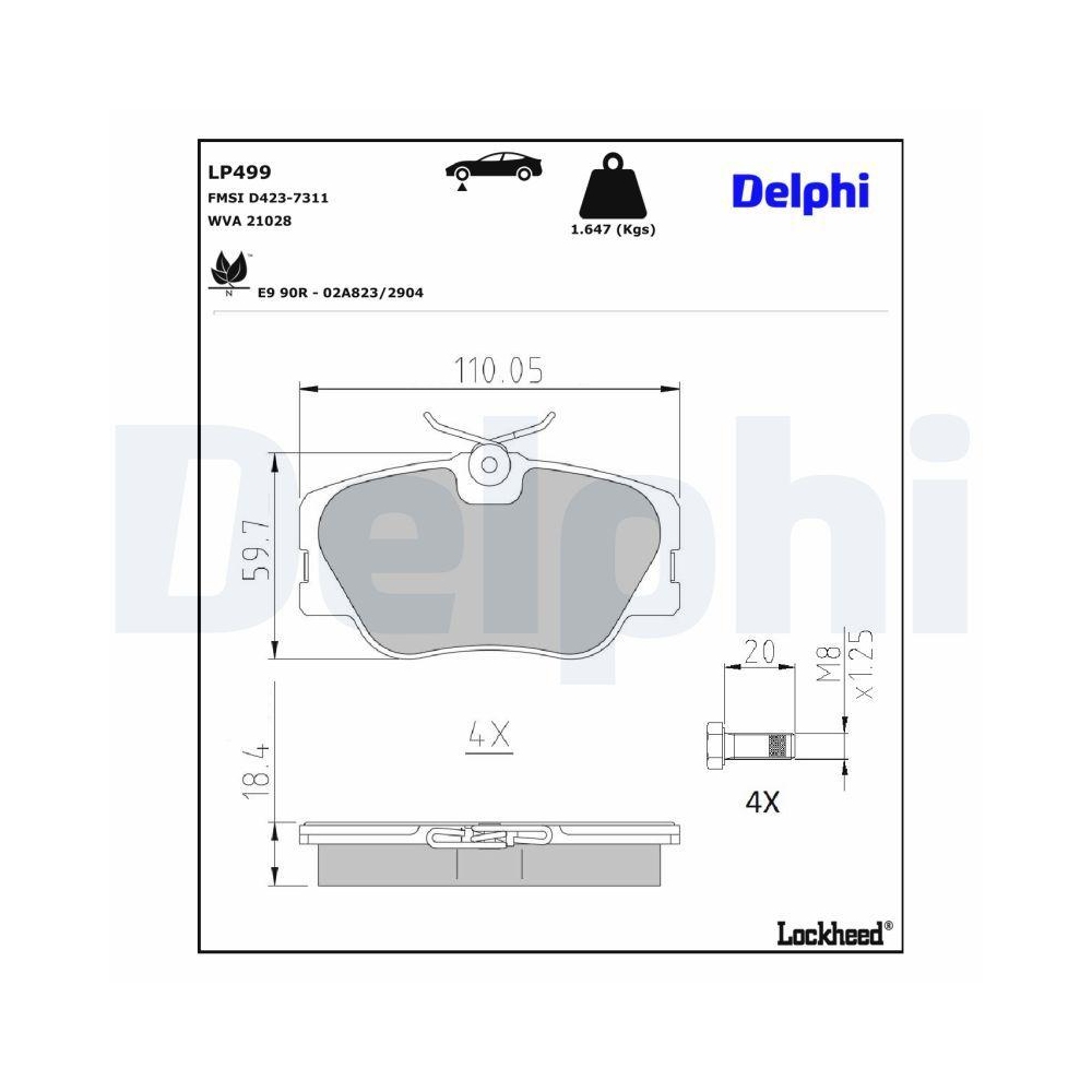 DELPHI LP499 Bremsbelagsatz, Scheibenbremse f&uuml;r MERCEDES-BENZ, Vorderachse