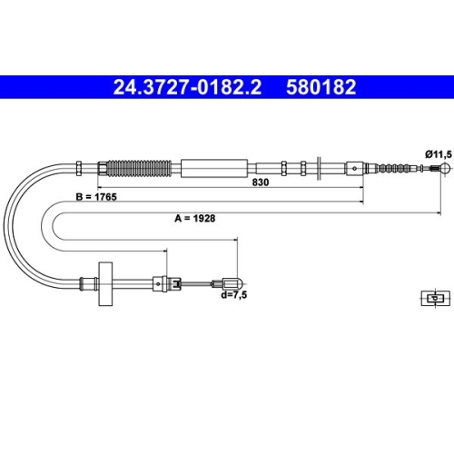 Seilzug, Feststellbremse ATE 24.3727-0182.2 f&uuml;r VAG, hinten links
