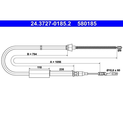 Seilzug, Feststellbremse ATE 24.3727-0185.2 f&uuml;r VAG, hinten links