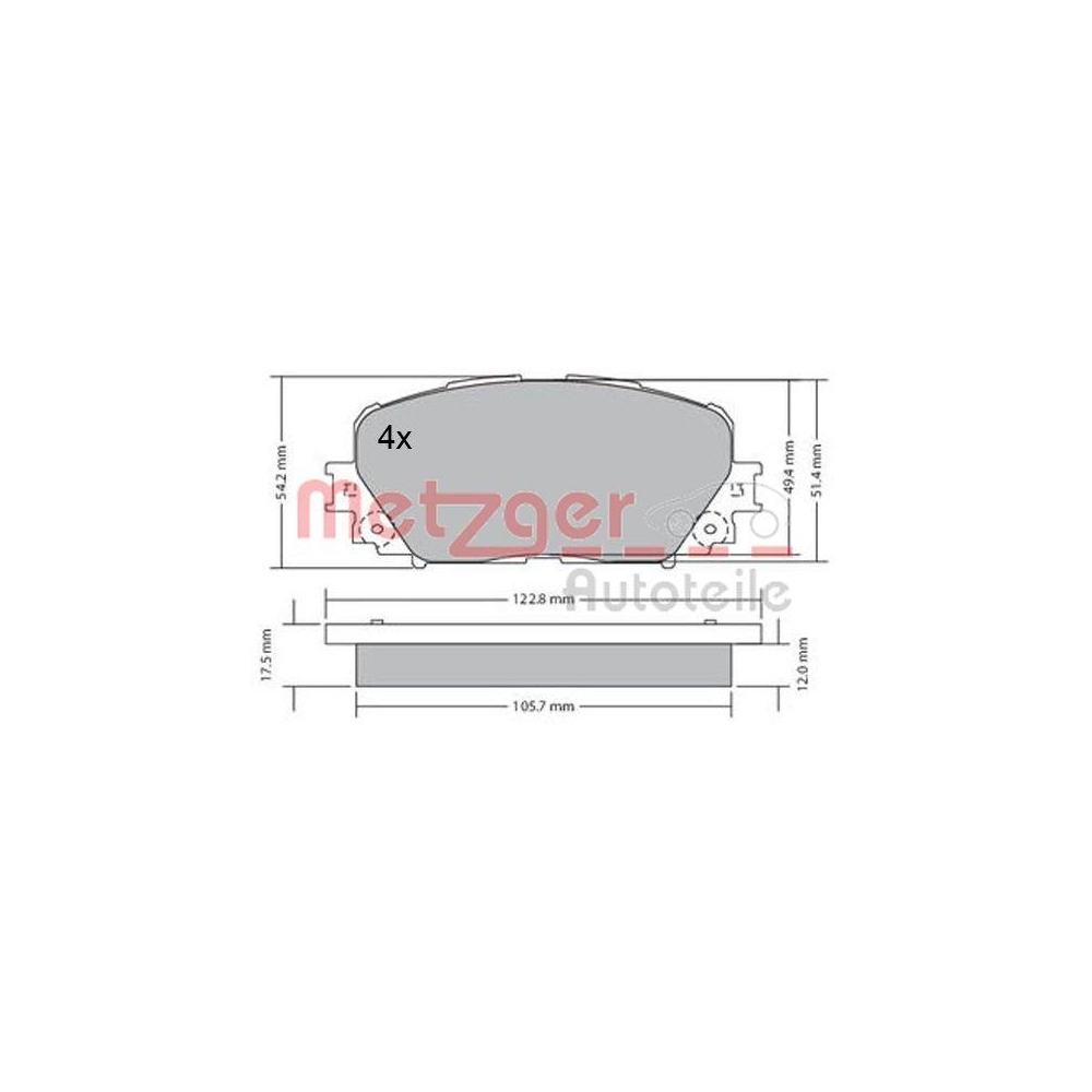Bremsbelagsatz, Scheibenbremse METZGER 1170639 f&uuml;r TOYOTA, Vorderachse