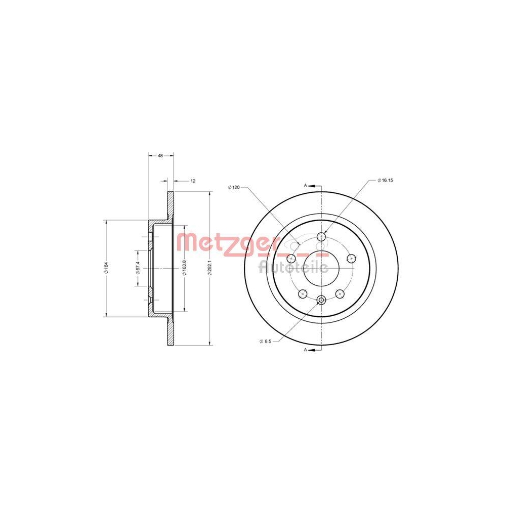 Bremsscheibe METZGER 6110188 für OPEL VAUXHALL CHEVROLET GENERAL MOTORS