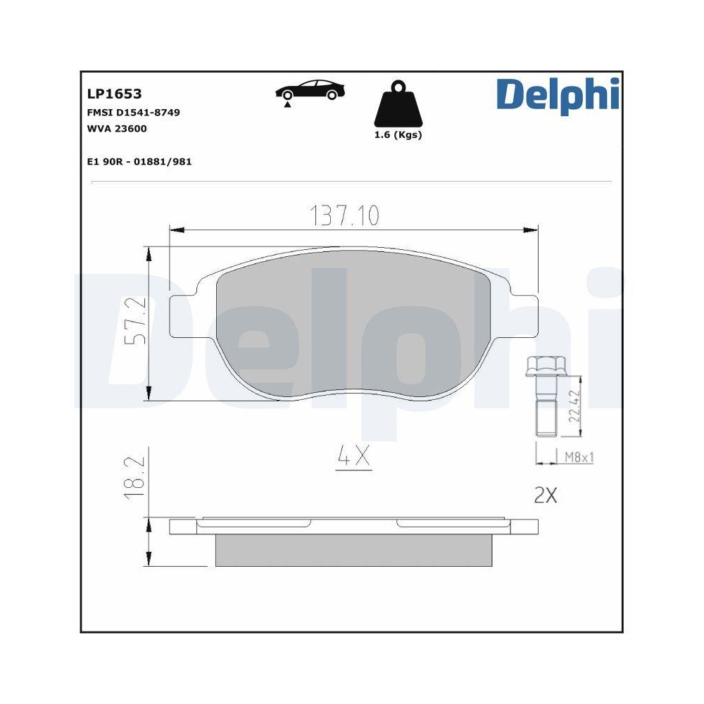 DELPHI LP1653 Bremsbelagsatz, Scheibenbremse für CITROËN FIAT PEUGEOT GEELY