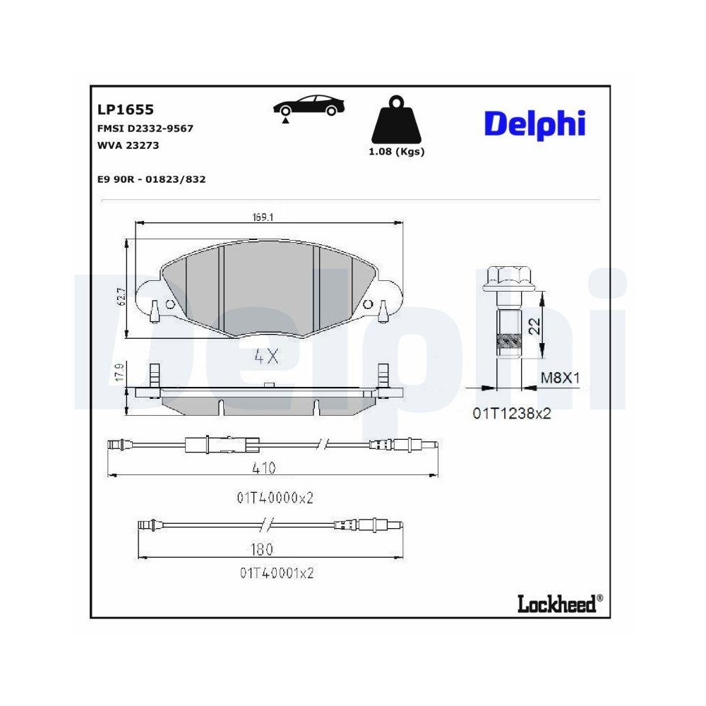 DELPHI LP1655 Bremsbelagsatz, Scheibenbremse f&uuml;r CITRO&Euml;N, Vorderachse