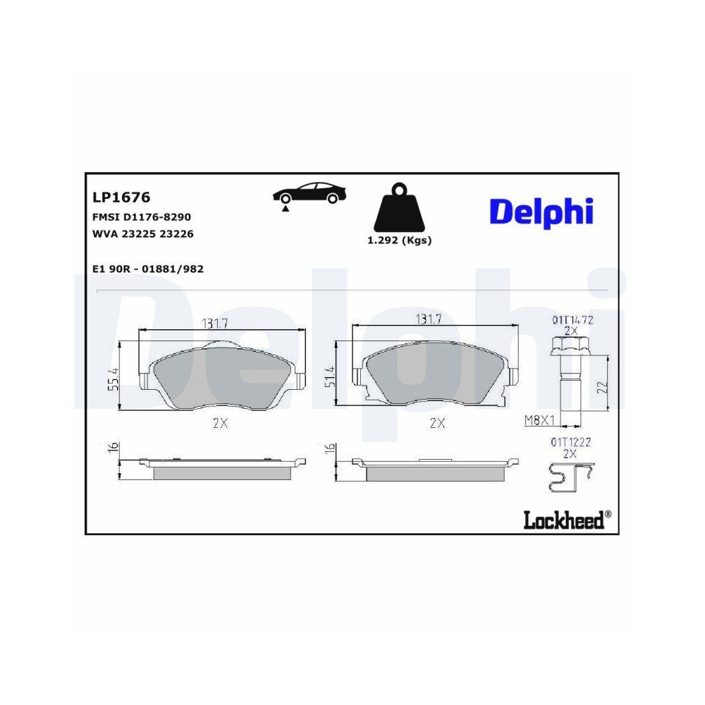 DELPHI LP1676 Bremsbelagsatz, Scheibenbremse für OPEL VAUXHALL, Vorderachse