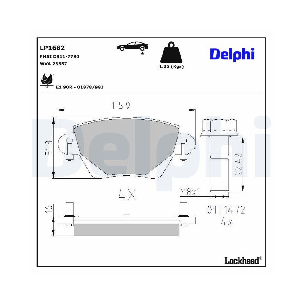 DELPHI LP1682 Bremsbelagsatz, Scheibenbremse f&uuml;r FORD JAGUAR RENAULT