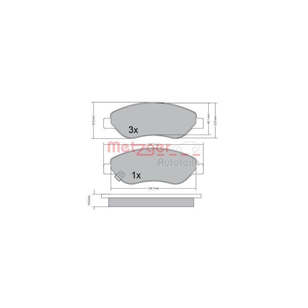 Bremsbelagsatz, Scheibenbremse METZGER 1170655 f&uuml;r OPEL, Vorderachse