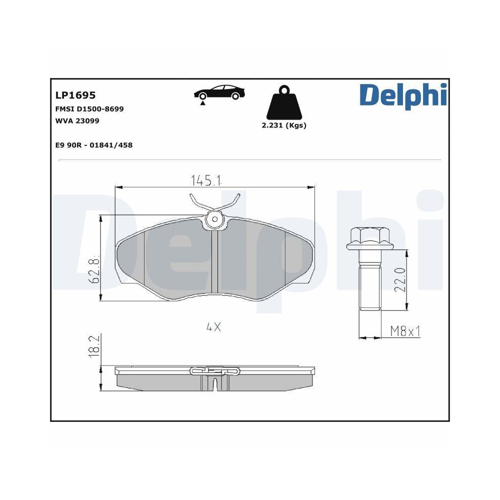 DELPHI LP1695 Bremsbelagsatz, Scheibenbremse f&uuml;r NISSAN OPEL RENAULT VAUXHALL