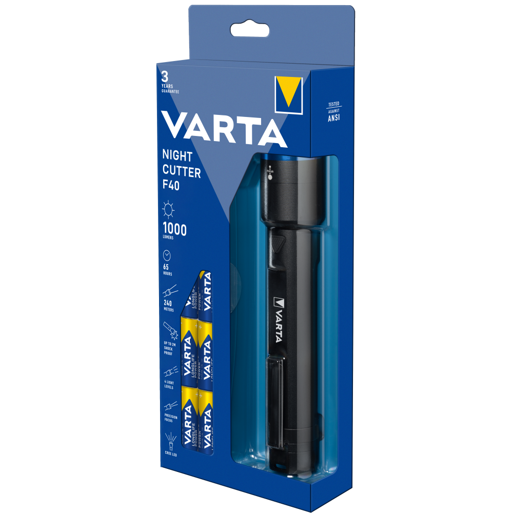 VARTA Night Cutter F40 Taschenlampe Lampe Handlampe mit 6x AA Batterien