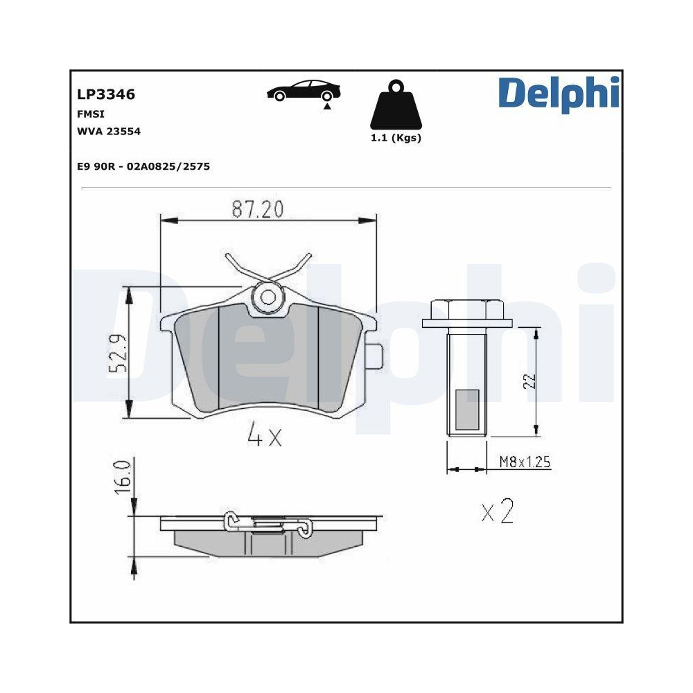 DELPHI LP3346 Bremsbelagsatz, Scheibenbremse für AUDI CITROËN OPEL PEUGEOT SEAT