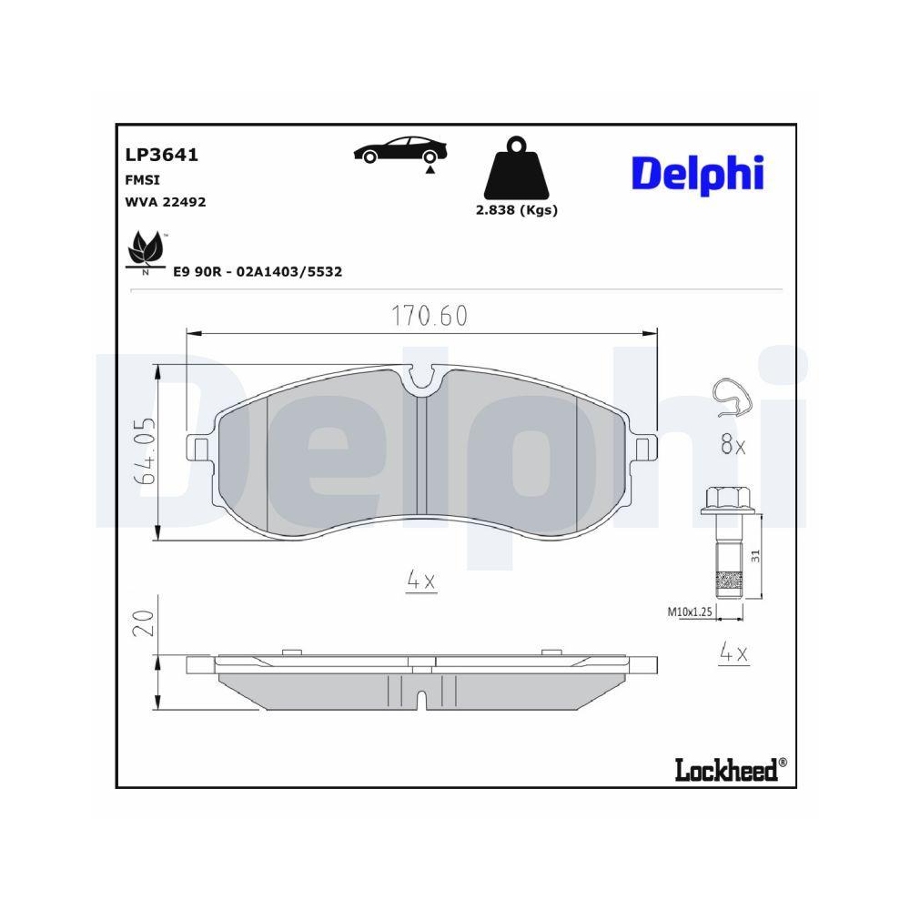 DELPHI LP3641 Bremsbelagsatz, Scheibenbremse für MAN VW, Hinterachse