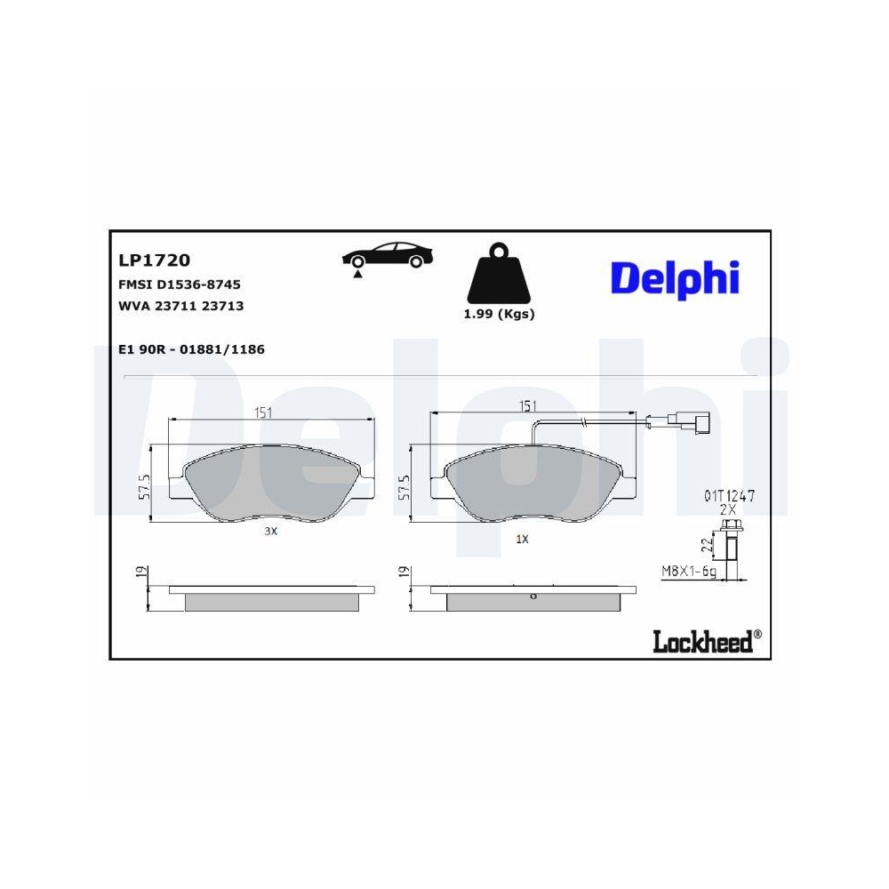 DELPHI LP1720 Bremsbelagsatz, Scheibenbremse f&uuml;r ALFA ROMEO FIAT LANCIA