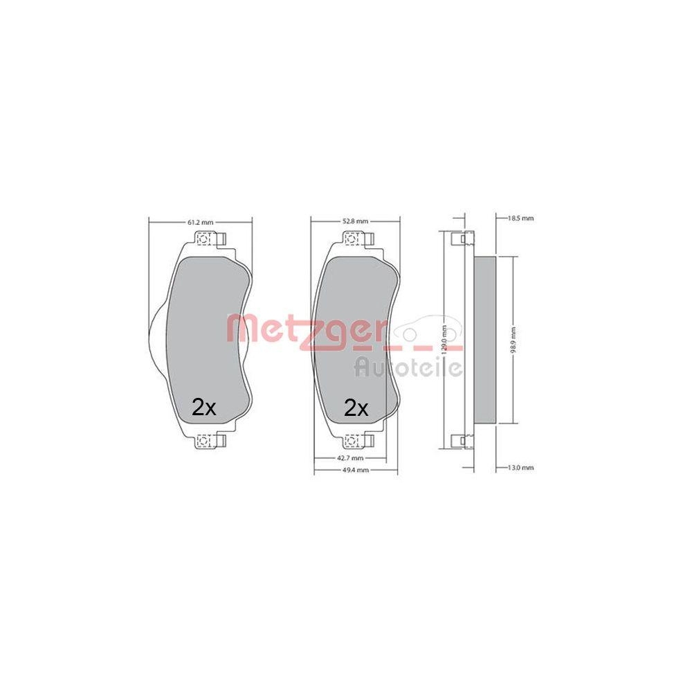 Bremsbelagsatz, Scheibenbremse METZGER 1170673 f&uuml;r CITRO&Euml;N, Vorderachse