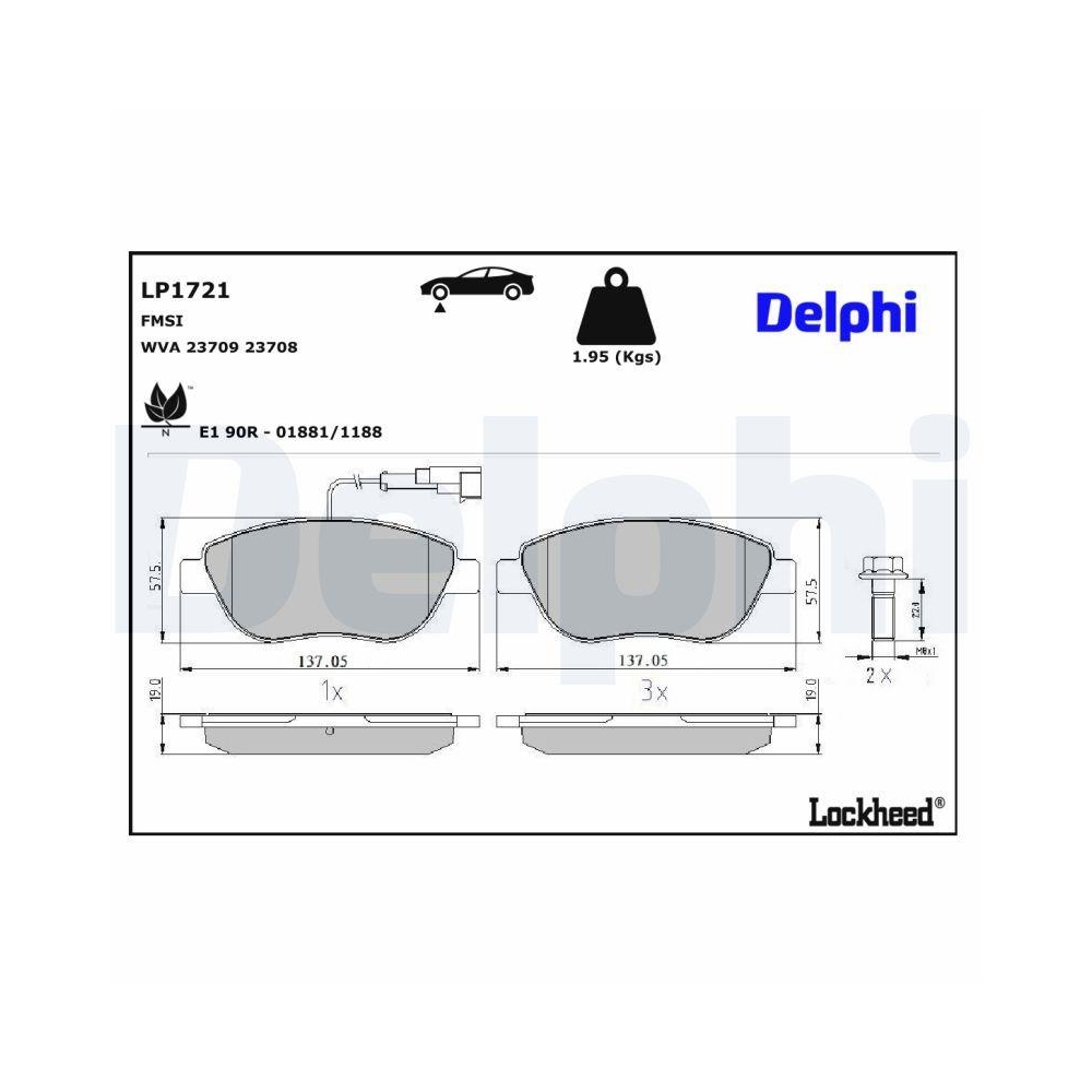 DELPHI LP1721 Bremsbelagsatz, Scheibenbremse f&uuml;r FIAT LANCIA OPEL VAUXHALL
