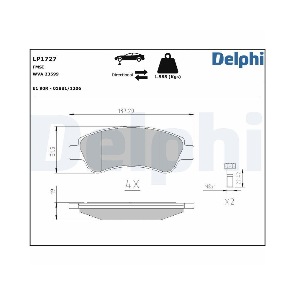 DELPHI LP1727 Bremsbelagsatz, Scheibenbremse für CITROËN OPEL PEUGEOT VAUXHALL