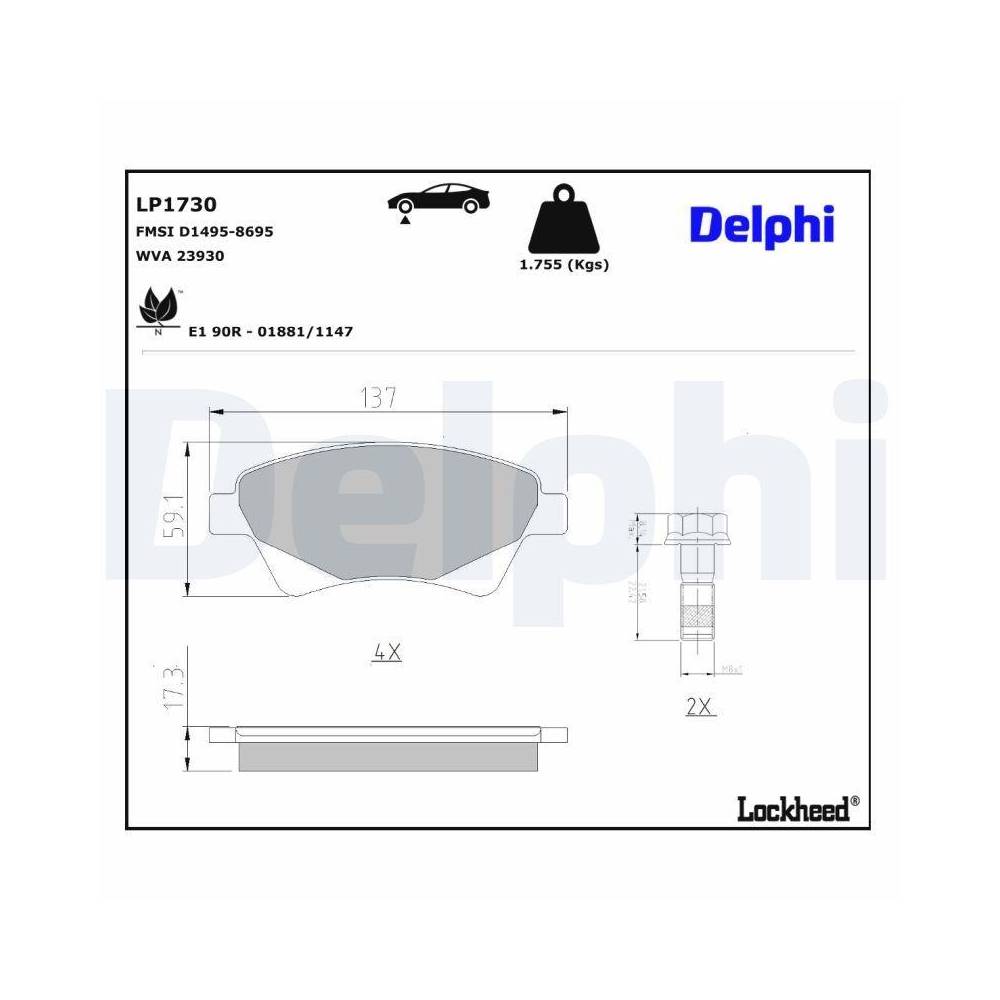 DELPHI LP1730 Bremsbelagsatz, Scheibenbremse für RENAULT, Vorderachse