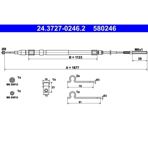 Seilzug, Feststellbremse ATE 24.3727-0246.2 f&uuml;r BMW, hinten rechts