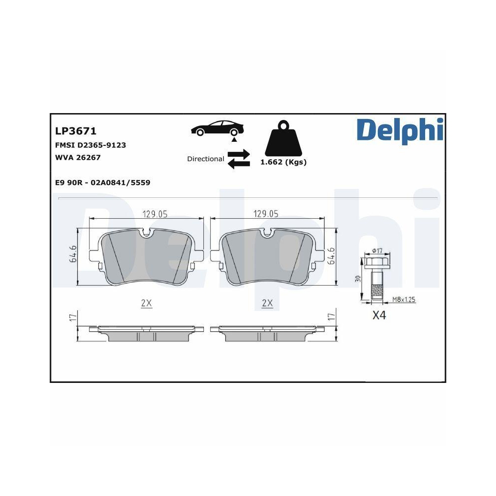DELPHI LP3671 Bremsbelagsatz, Scheibenbremse f&uuml;r AUDI VW, Hinterachse