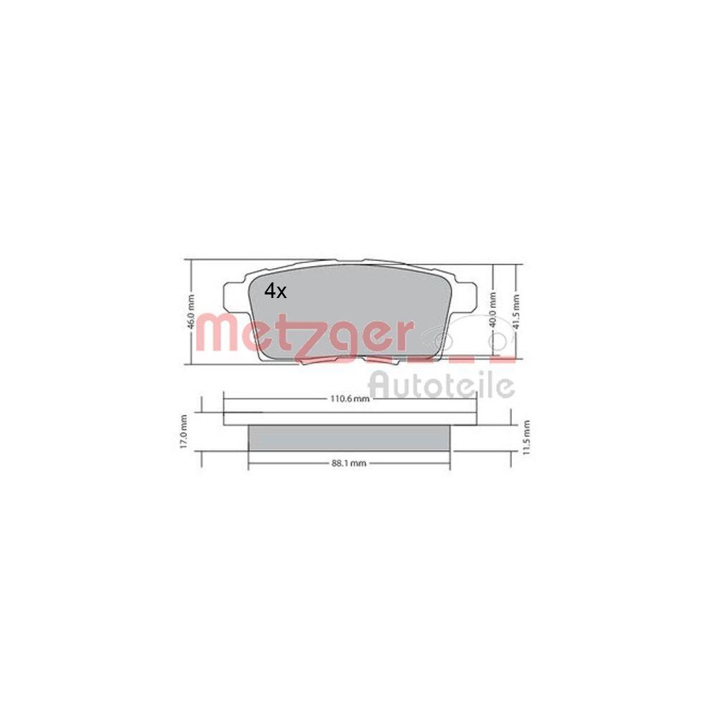 Bremsbelagsatz, Scheibenbremse METZGER 1170686 f&uuml;r FORD MAZDA, Hinterachse