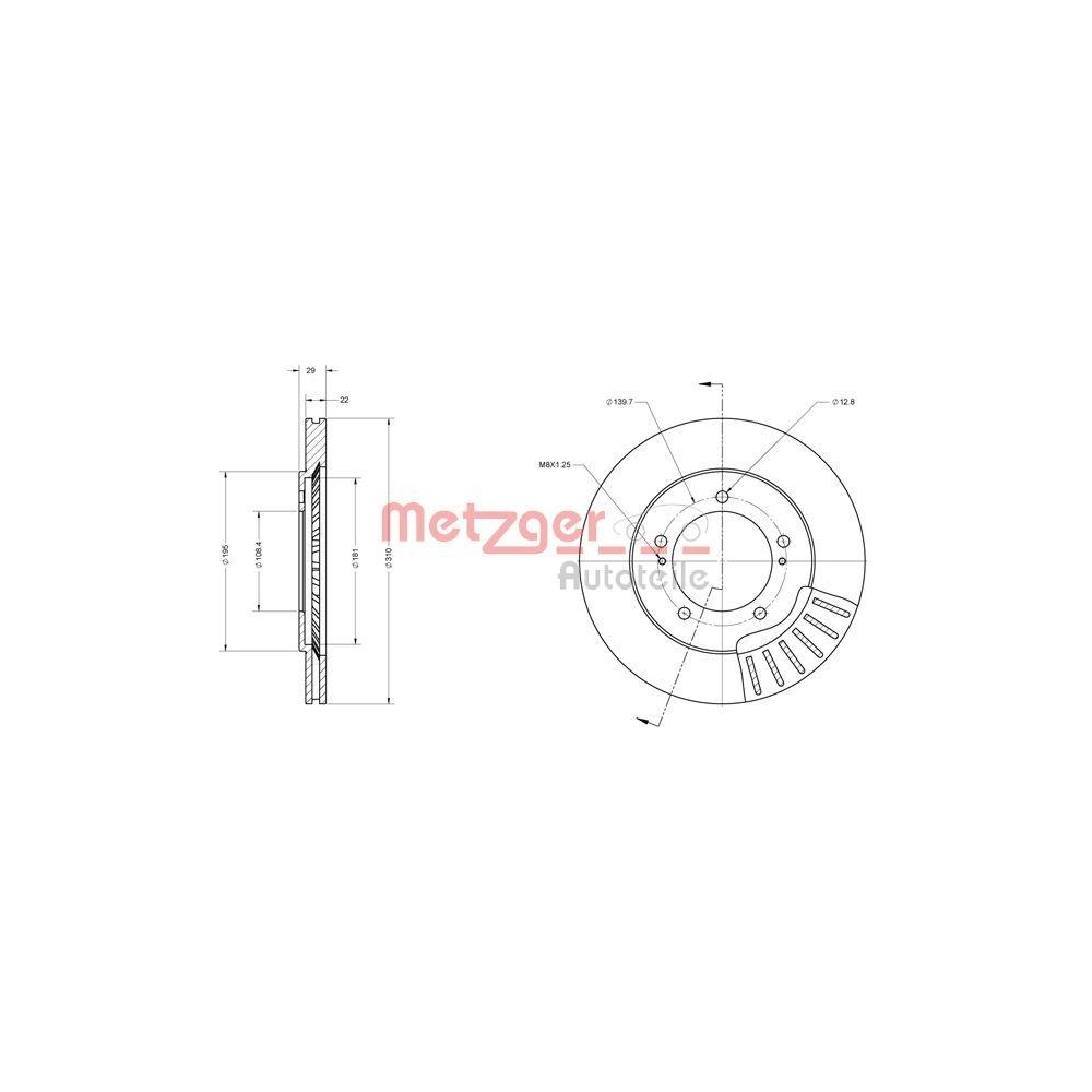 Bremsscheibe METZGER 6110347 für SUZUKI FAP, Vorderachse